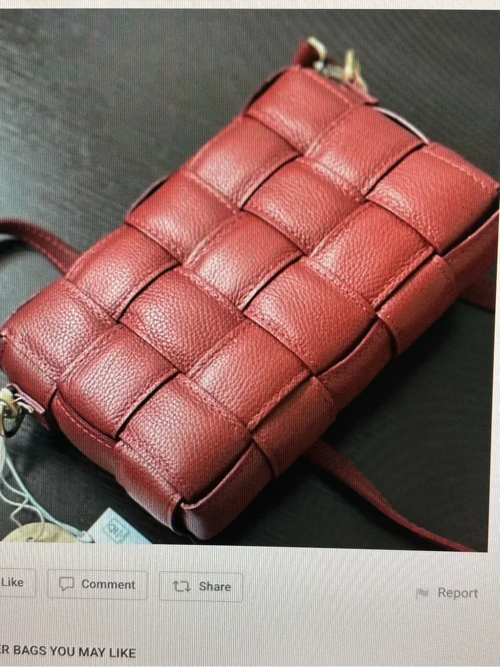 Viola Castellani Basket Weave Leather Shoulder Bag Burgundy Italian Size M